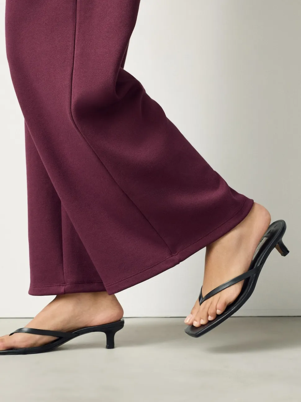 Burgundy Red Wide Leg Compact Trousers