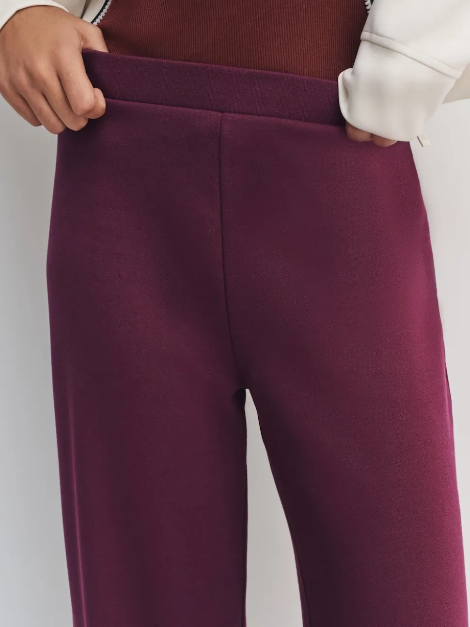 Burgundy Red Wide Leg Compact Trousers