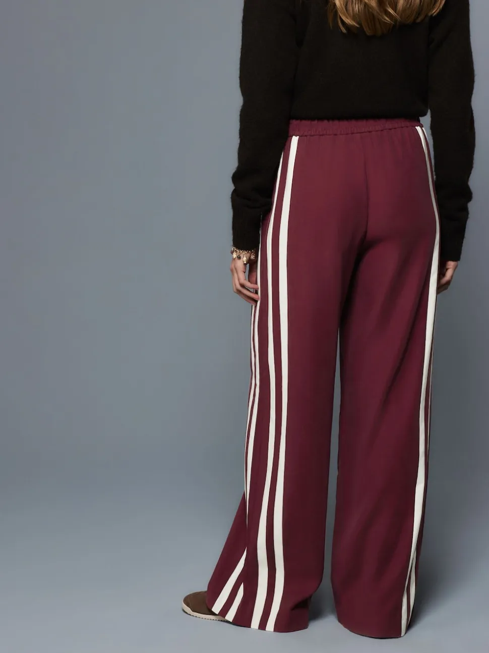 Burgundy Red Wide Leg Side Stripe Trousers