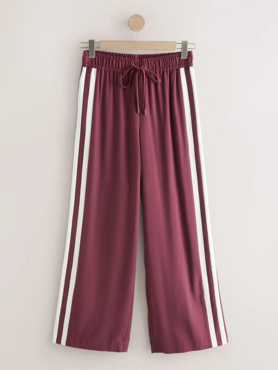 Burgundy Red Wide Leg Side Stripe Trousers