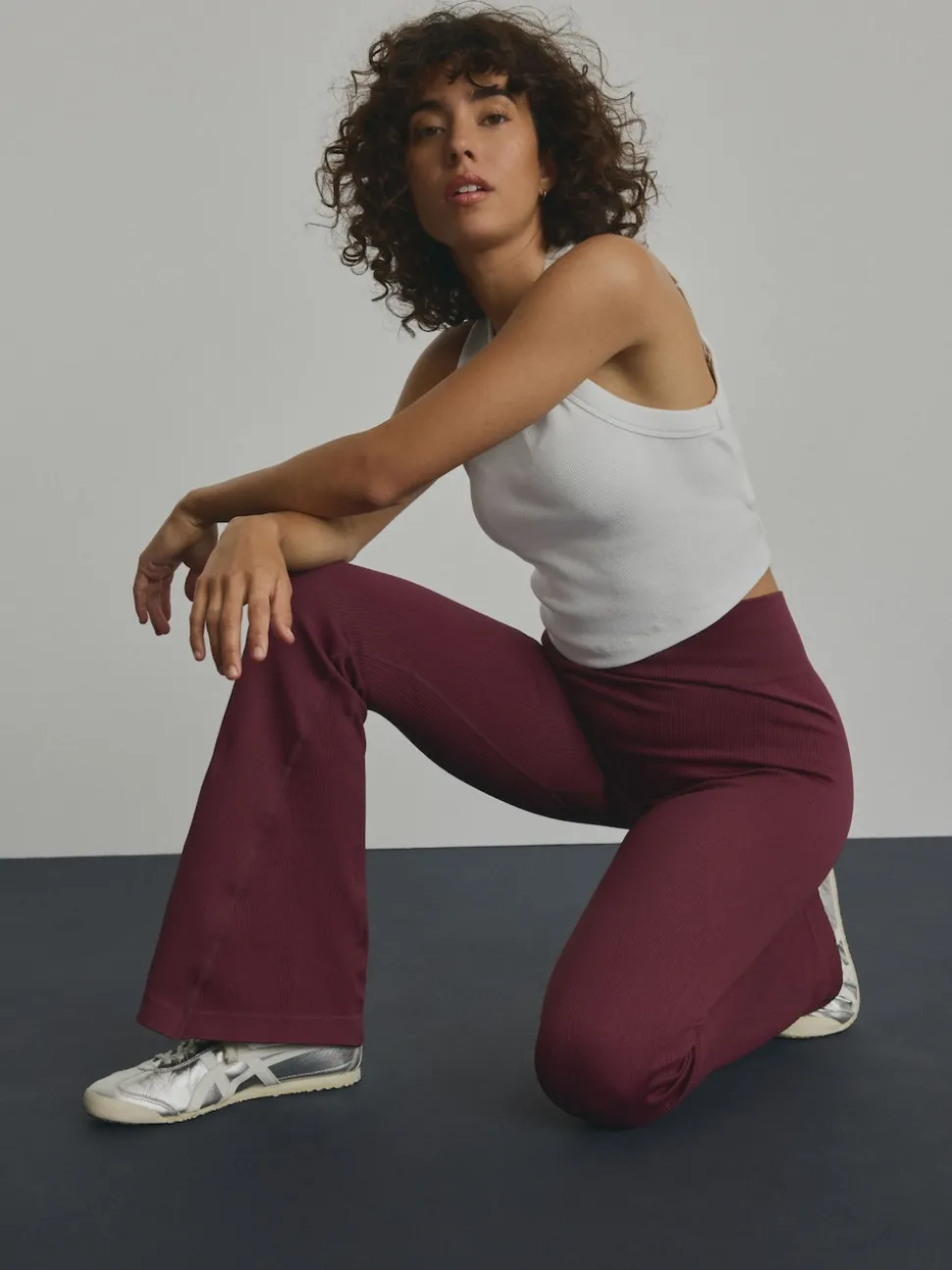 Burgundy Ribbed Kickflare Leggings