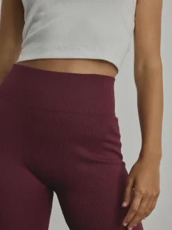 Burgundy Ribbed Kickflare Leggings