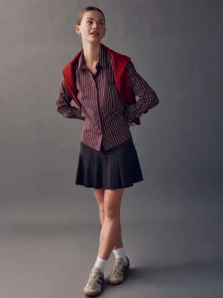 Burgundy Stripe Fitted Stretch Essential Long Sleeve Shirt