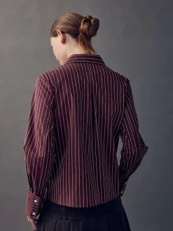 Burgundy Stripe Fitted Stretch Essential Long Sleeve Shirt