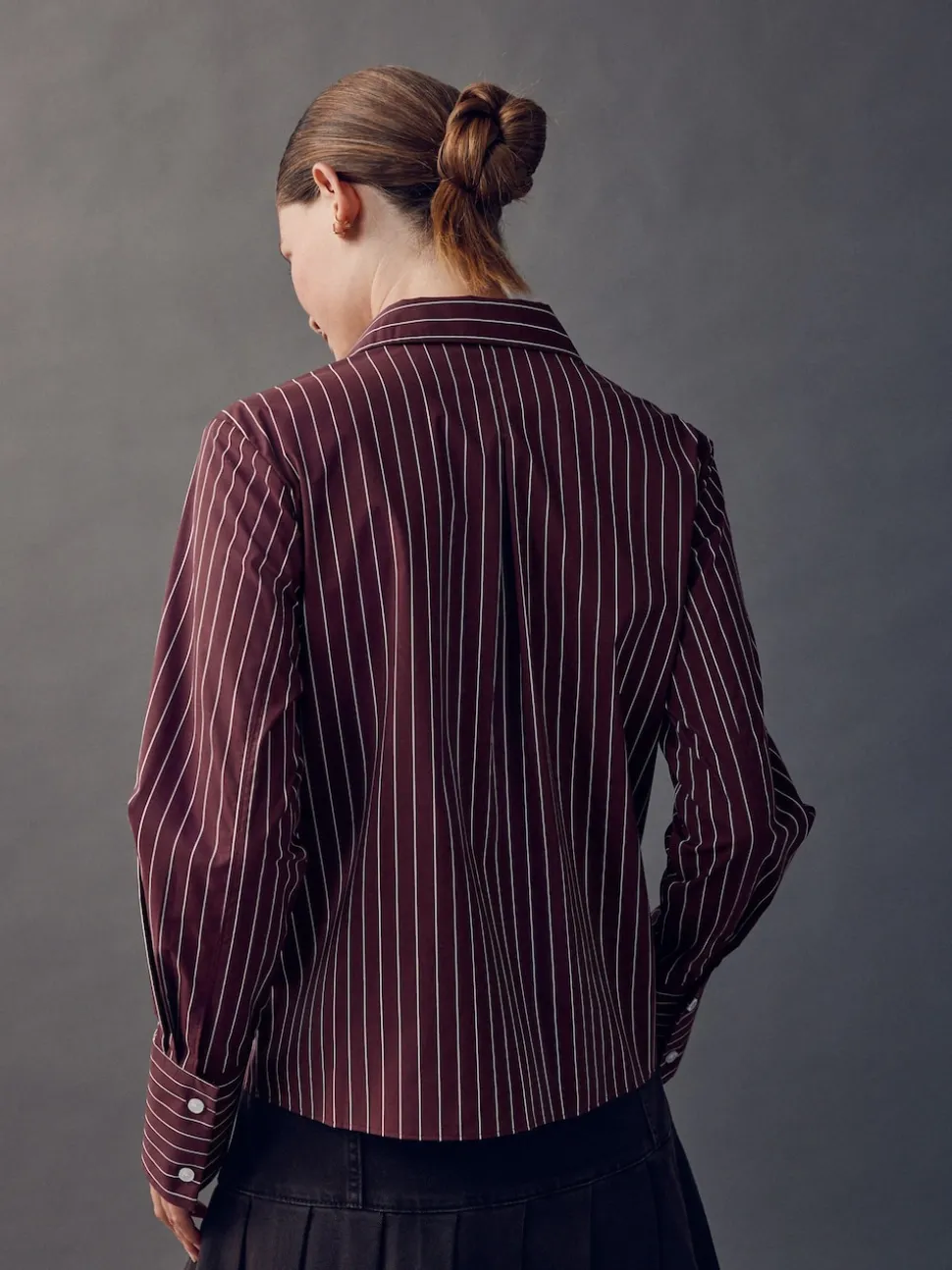 Burgundy Stripe Fitted Stretch Essential Long Sleeve Shirt