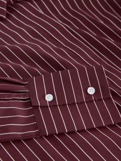 Burgundy Stripe Fitted Stretch Essential Long Sleeve Shirt