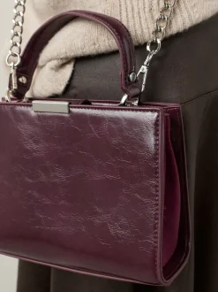 Burgundy Top Handle Croc Effect Bag