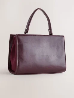 Burgundy Top Handle Croc Effect Bag