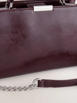 Burgundy Top Handle Croc Effect Bag