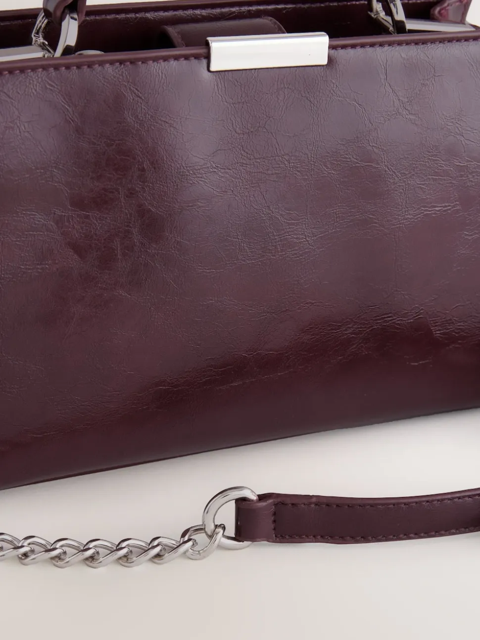 Burgundy Top Handle Croc Effect Bag