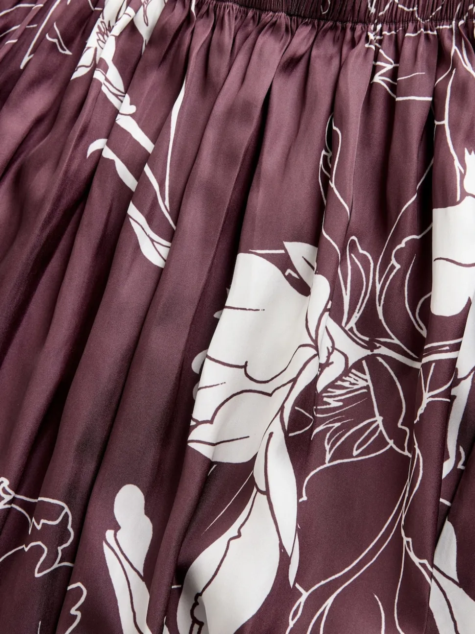 Burgundy/Ecru Floral Print Satin Midi Skirt
