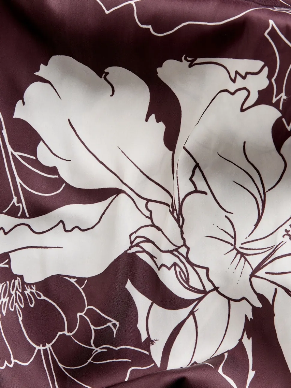 Burgundy/Ecru Floral Print Satin Midi Skirt