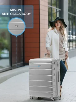 CABIN PRO Silver Set of 2 Large Check-In Hold Luggage Hardcase Travel Suitcases
