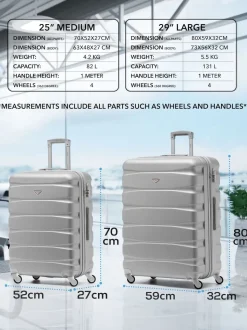 CABIN PRO Silver Set of 2 Medium & Large Check-In Hold Luggage Hardcase Travel Suitcases