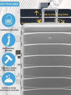 CABIN PRO Silver Set of 2 Medium & Large Check-In Hold Luggage Hardcase Travel Suitcases