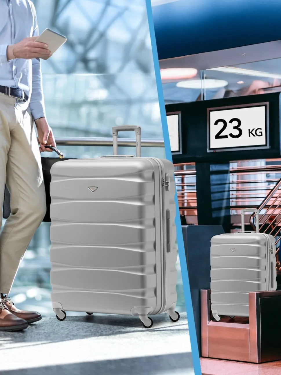 CABIN PRO Silver Set of 2 Medium & Large Check-In Hold Luggage Hardcase Travel Suitcases