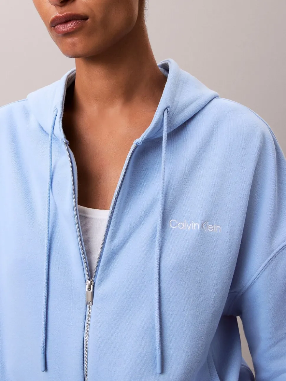 Calvin Klein Blue Cotton Terry Blend Zip Lounge Hoodie