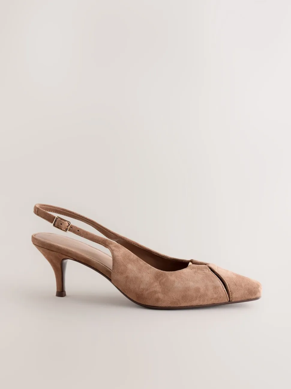 Camel Brown Leather Cutout Hardware Detail Slingback Heels