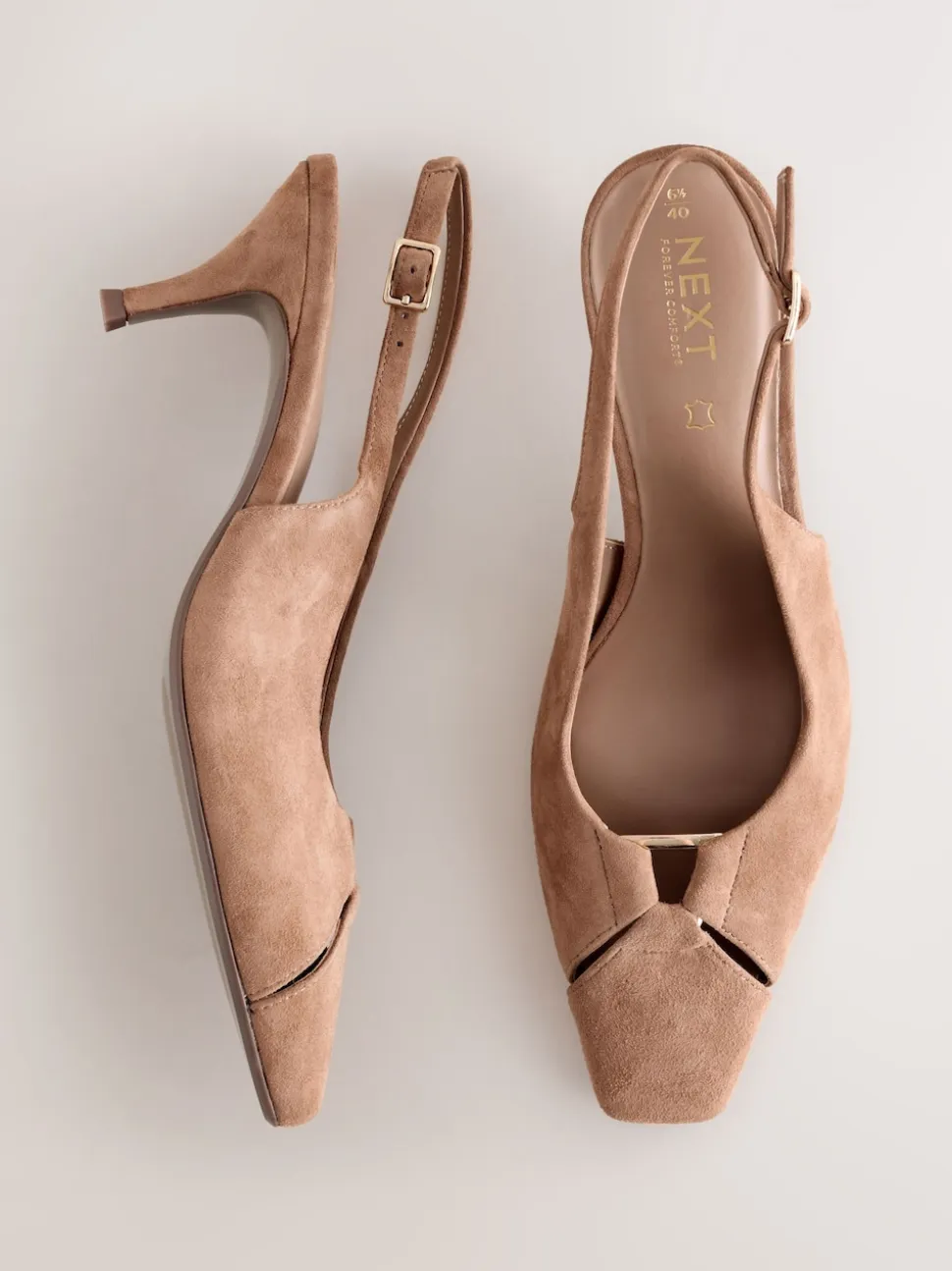 Camel Brown Leather Cutout Hardware Detail Slingback Heels