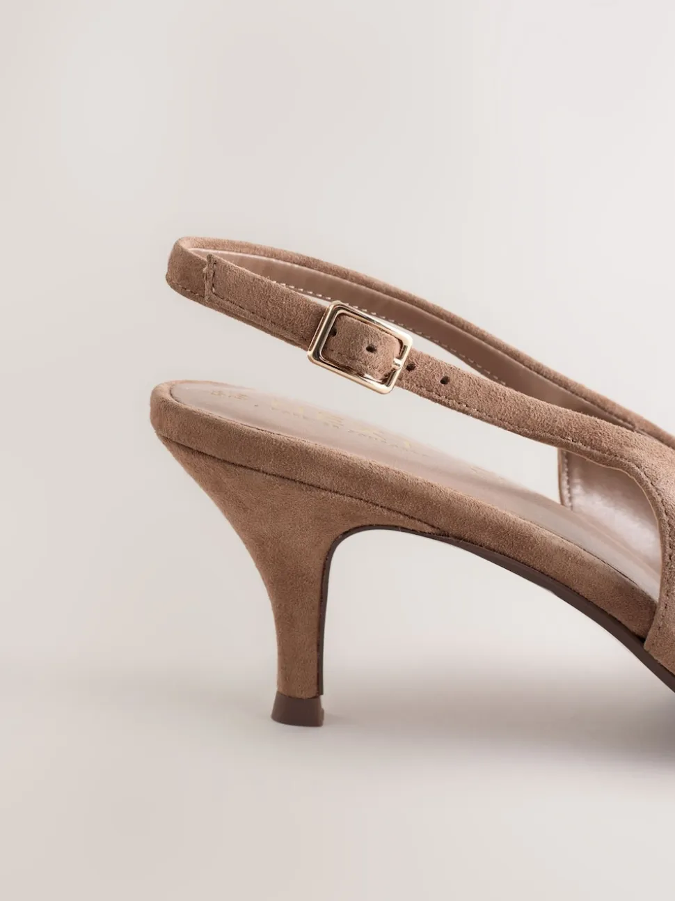 Camel Brown Leather Cutout Hardware Detail Slingback Heels