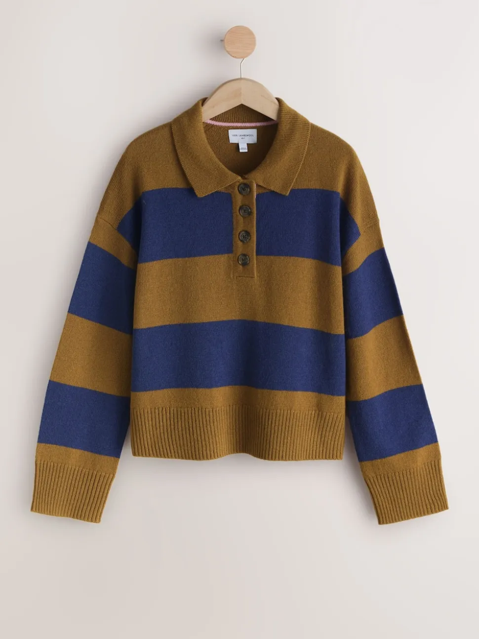 Camel Brown/Blue Stripe 100% Wool N.Premium Polo Jumper