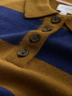 Camel Brown/Blue Stripe 100% Wool N.Premium Polo Jumper