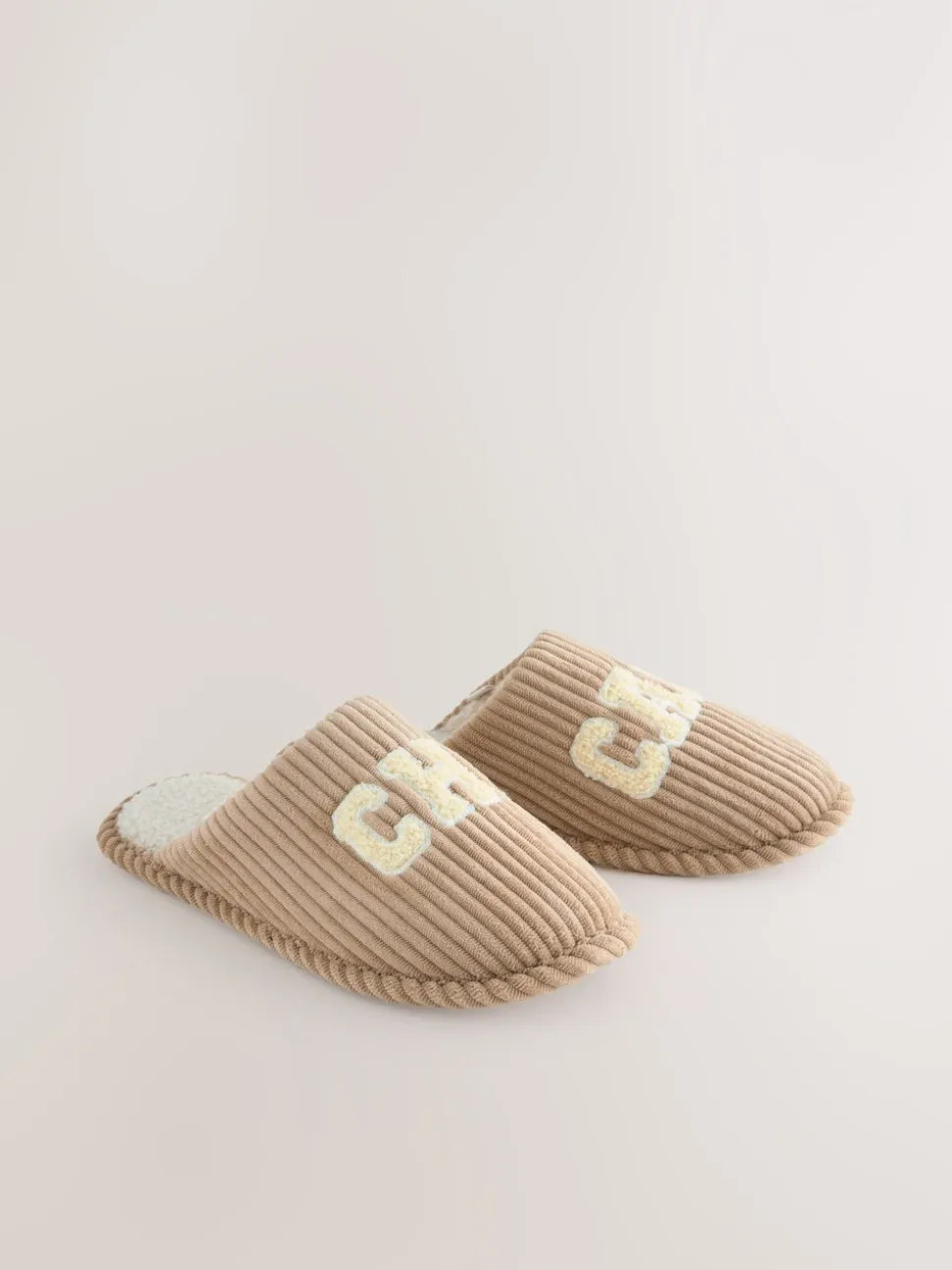 Camel Chicago Cord Slogan Mule Slippers