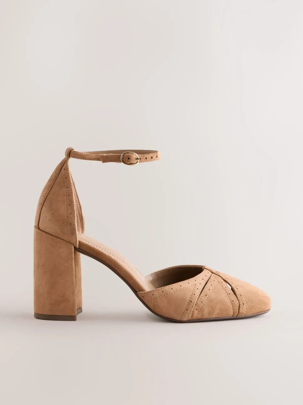 Camel Forever Comfort® Leather Block Heels With Ankle Strap