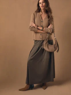 Camel Neppy Soft Touch V-Neck Cotton Rich Button Up Cardigan
