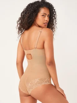 Caramel Nude DD+ Firm Tummy Control Lightly Padded Lace Body