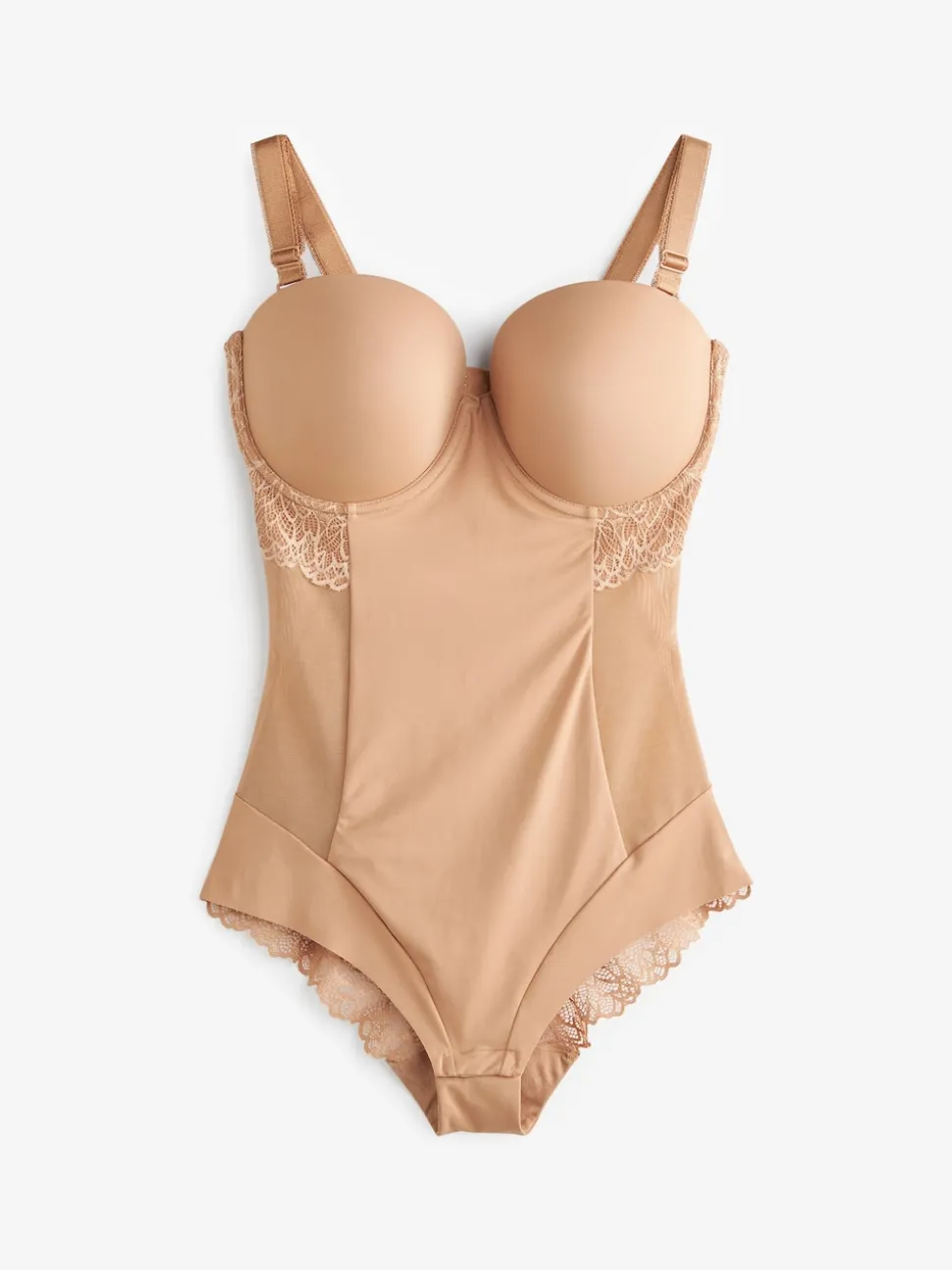 Caramel Nude DD+ Firm Tummy Control Lightly Padded Lace Body