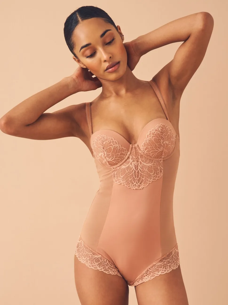 Caramel Nude Firm Tummy Control Cupped Lace Body