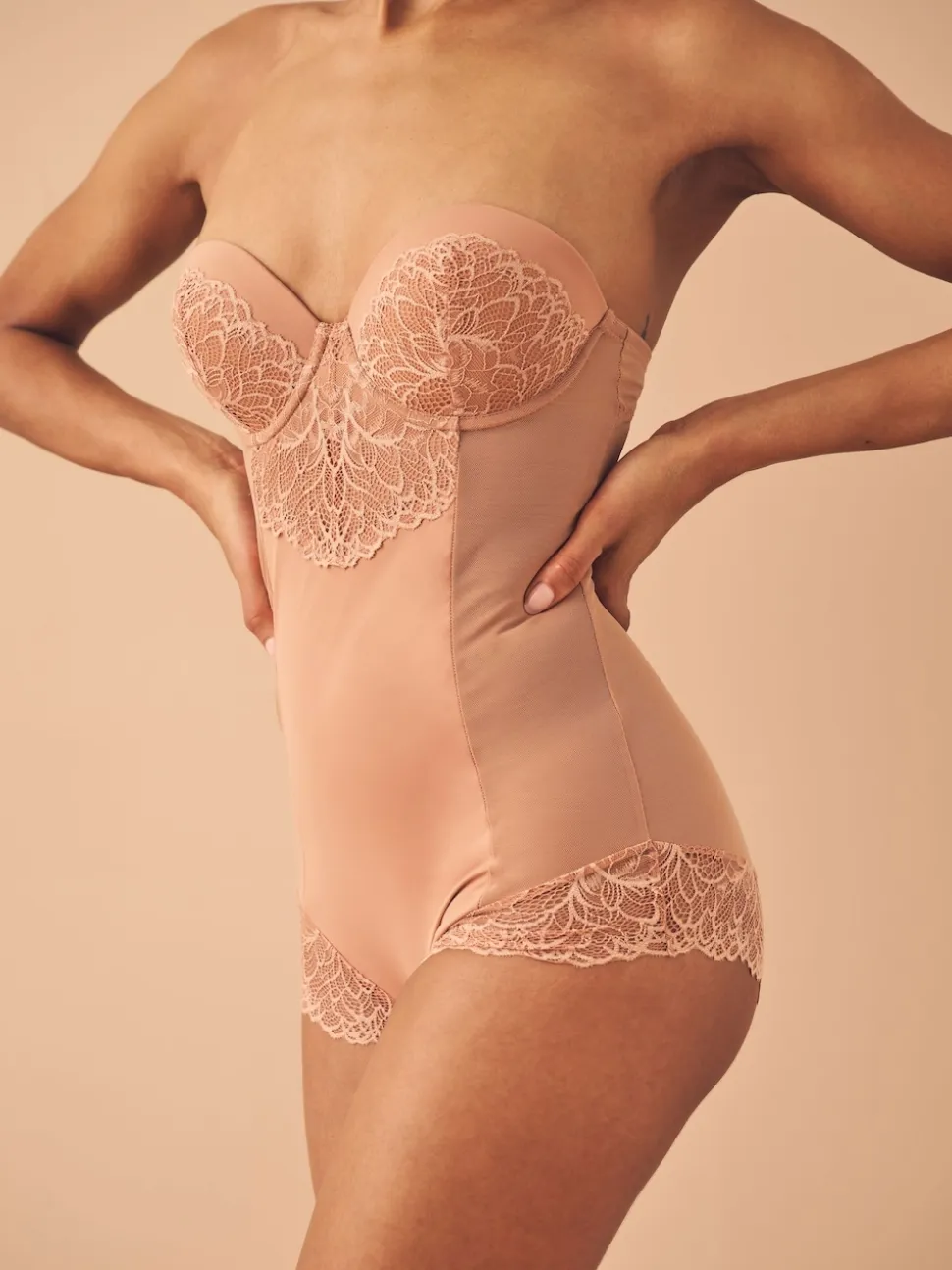 Caramel Nude Firm Tummy Control Cupped Lace Body