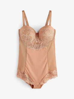 Caramel Nude Firm Tummy Control Cupped Lace Body
