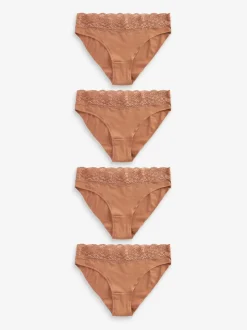 Caramel Nude High Leg Cotton Lace Knickers 4 Pack