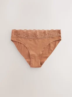 Caramel Nude High Leg Cotton Lace Knickers 4 Pack