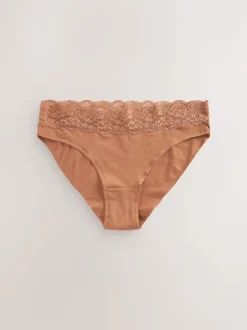Caramel Nude High Leg Cotton Lace Knickers 4 Pack