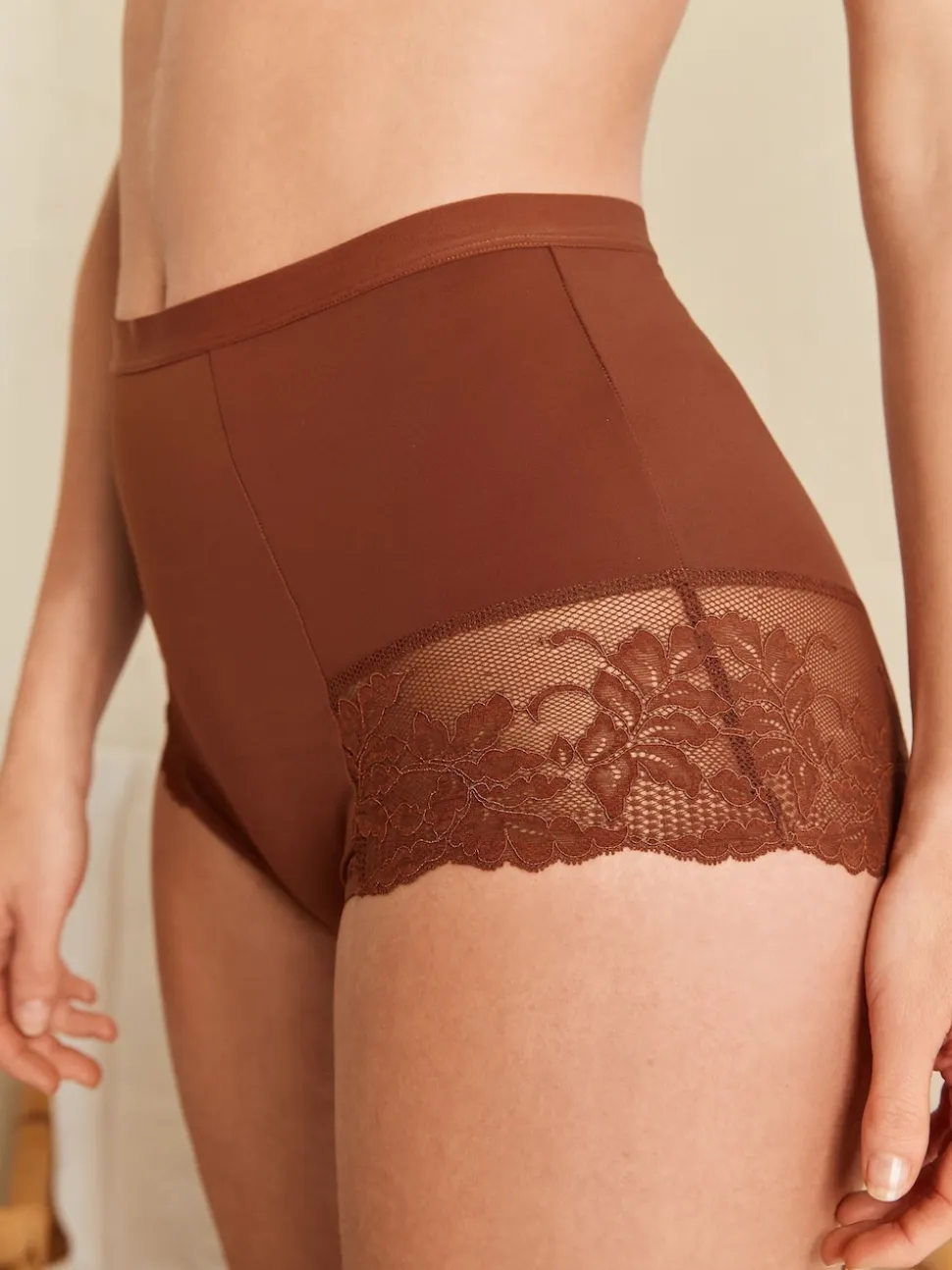 Caramel Nude Print Tummy Control Shaping Lace Back Brazilian Knickers 2 Pack