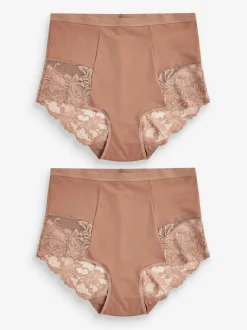 Caramel Nude Print Tummy Control Shaping Lace Back Brazilian Knickers 2 Pack
