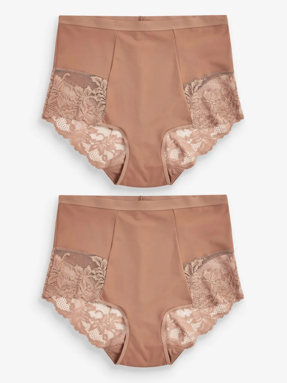 Caramel Nude Print Tummy Control Shaping Lace Back Brazilian Knickers 2 Pack