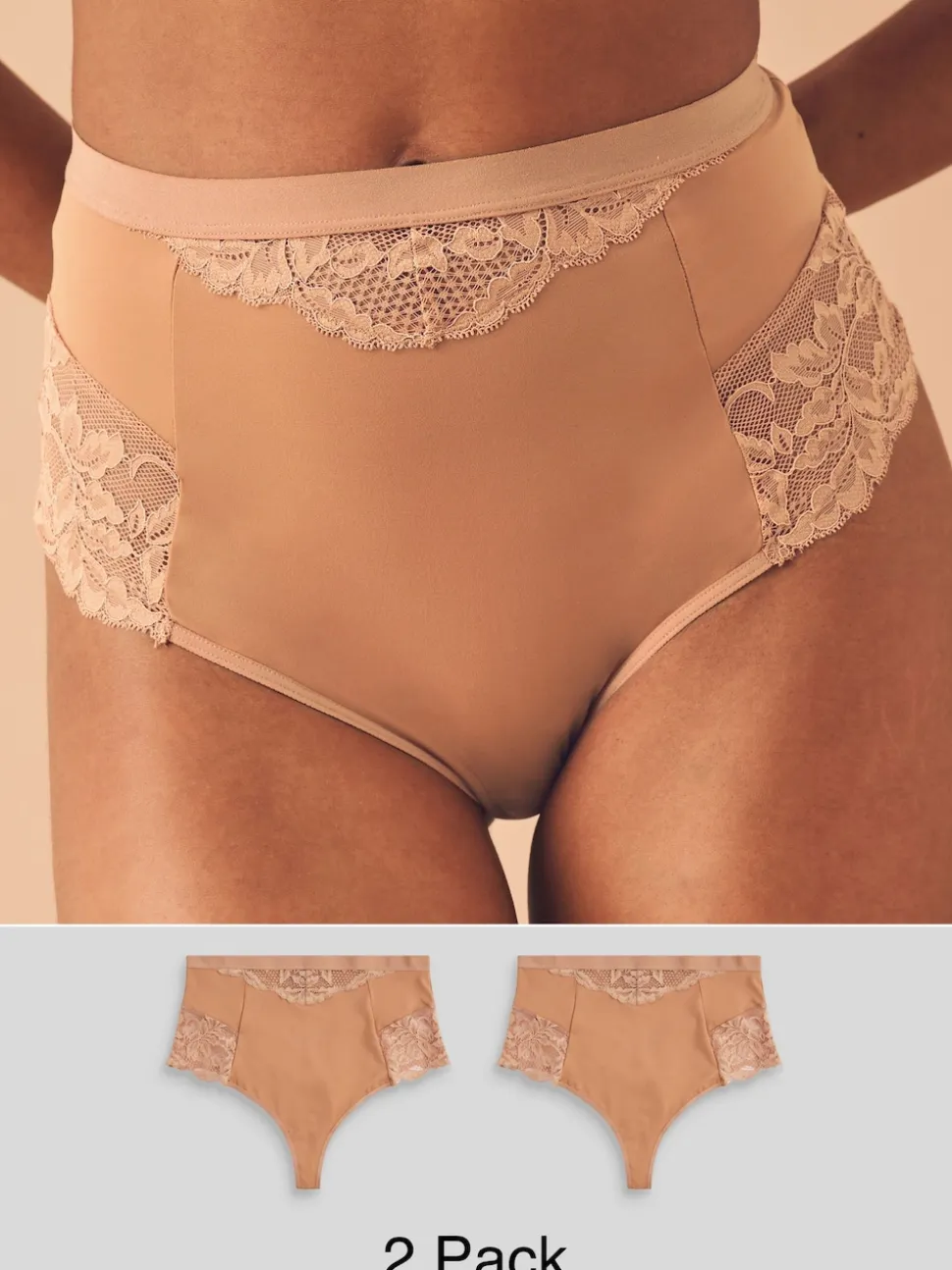 Caramel Nude Tummy Control Light Shaping High Waist Thongs 2 Pack