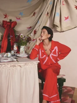 Cath Kidston Red Festive Bow Woven Viscose Pyjamas