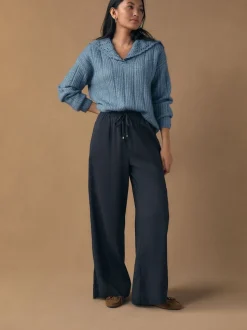 Chambray Blue Ribbed Knit Jumper With Crochet Sailor Collar