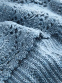 Chambray Blue Ribbed Knit Jumper With Crochet Sailor Collar