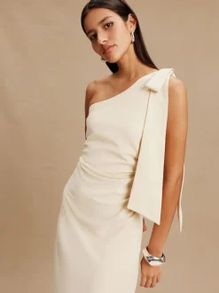 Champagne Bow One Shoulder Maxi Bridesmaid Dress