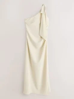 Champagne Bow One Shoulder Maxi Bridesmaid Dress