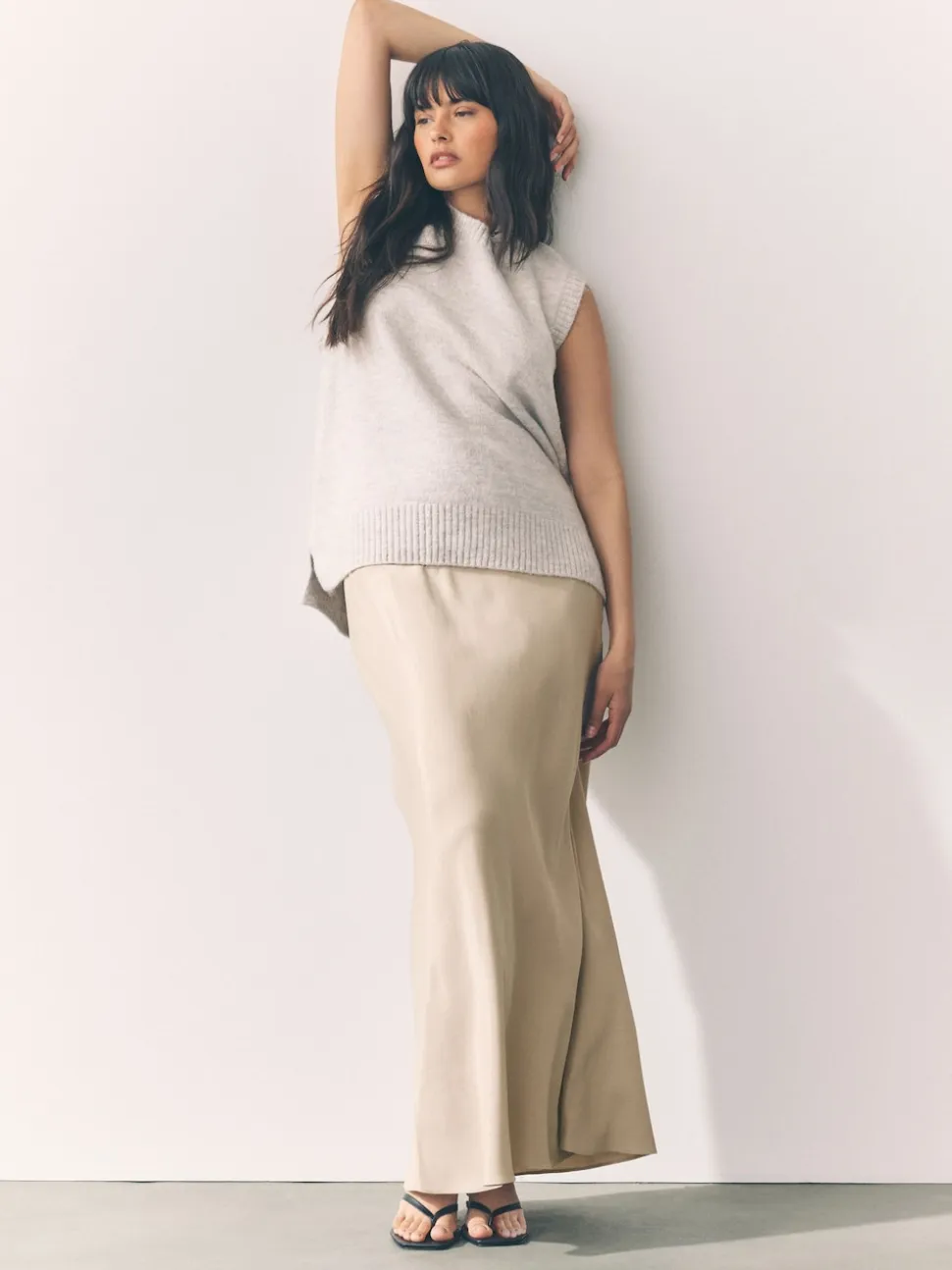 Champagne Gold Satin Midi Skirt