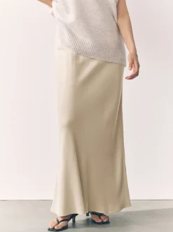 Champagne Gold Satin Midi Skirt