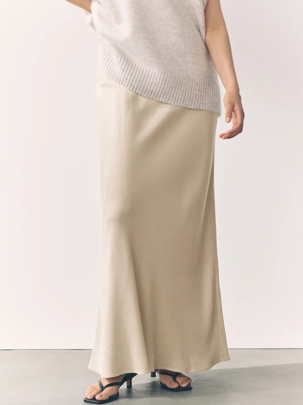 Champagne Gold Satin Midi Skirt