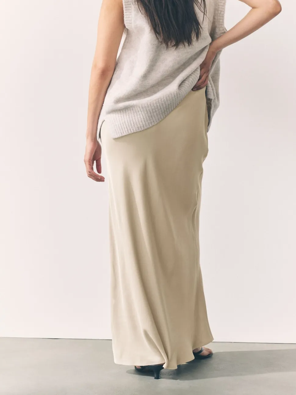Champagne Gold Satin Midi Skirt